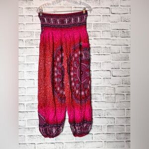 Vibrant Pink and Red Wide Leg Jumpsuit with Flowing Design